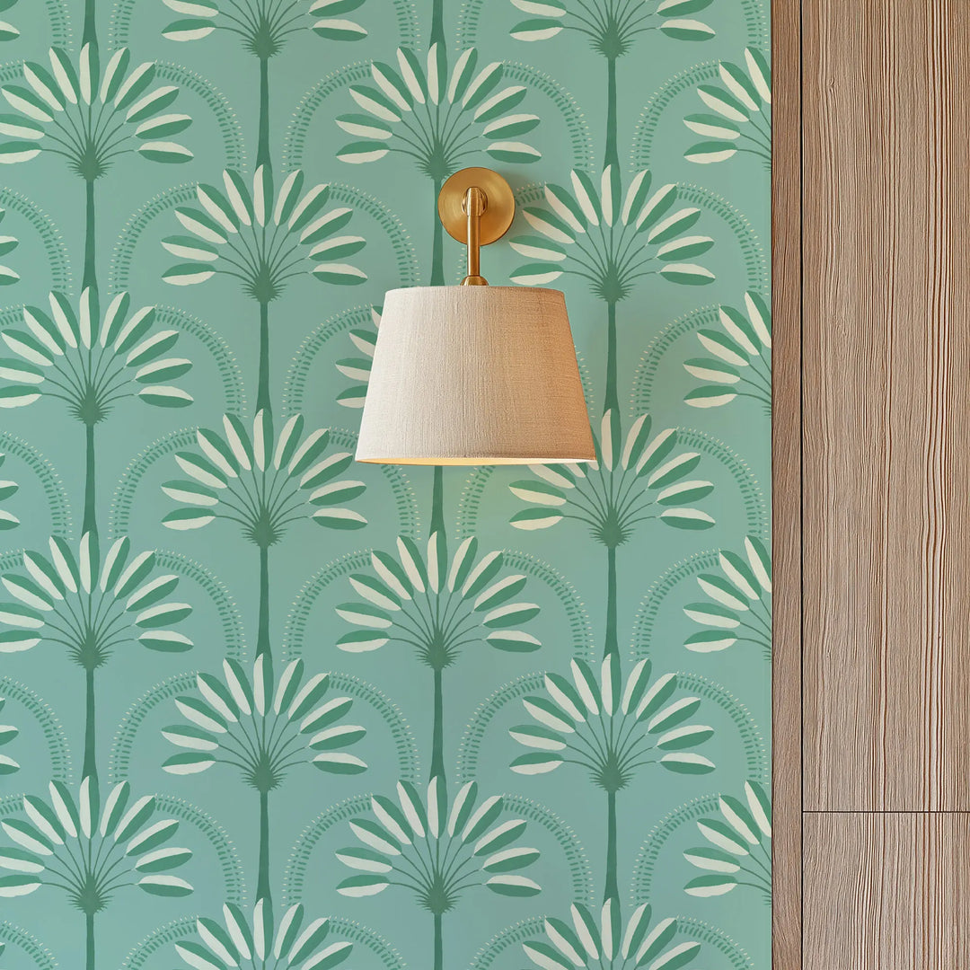 Palm Arches - Tropical Teal Wallpaper