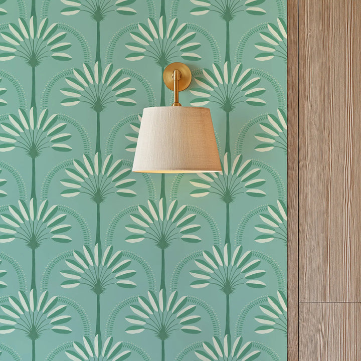 Palm Arches - Tropical Teal Wallpaper