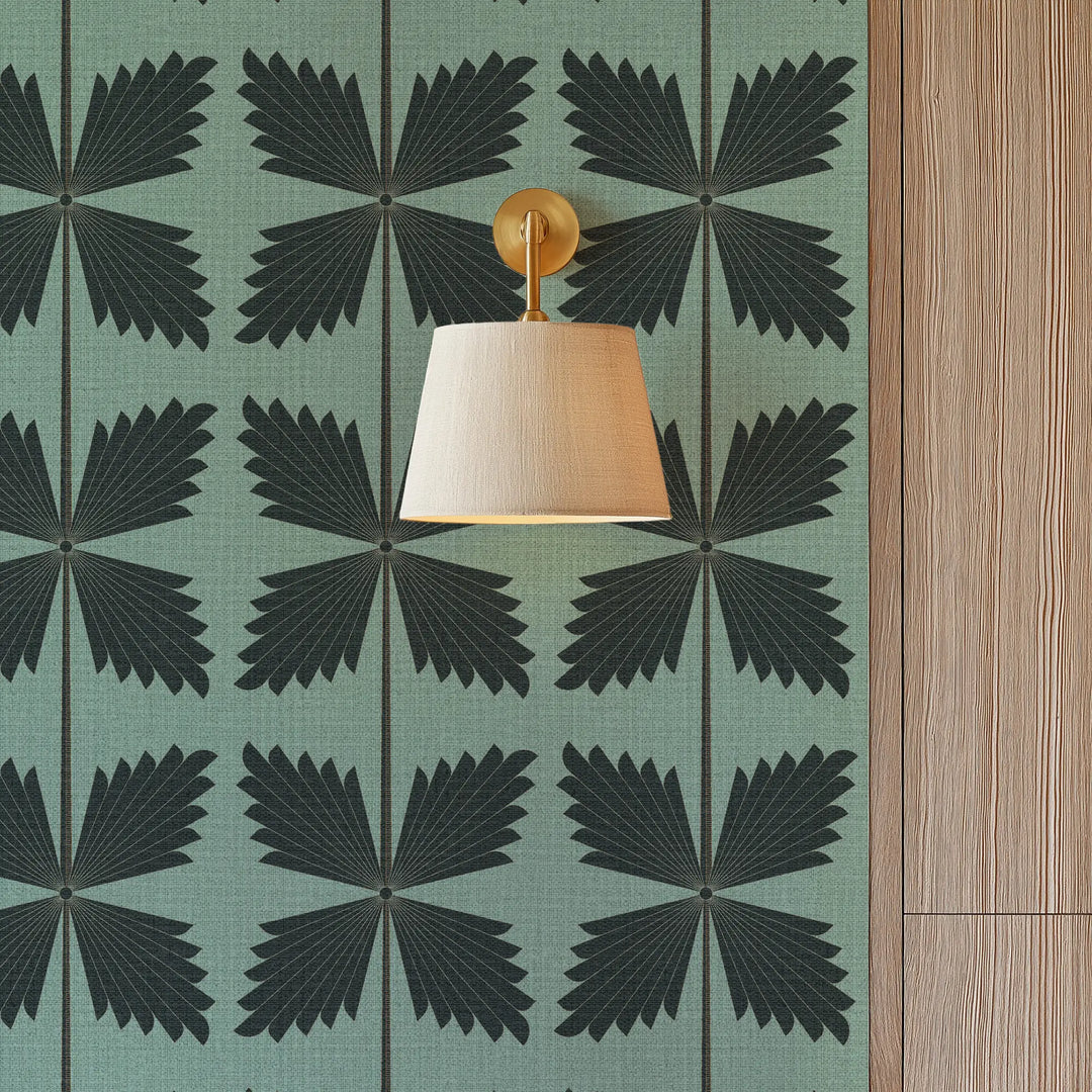Palmetto Black Teal Grasscloth