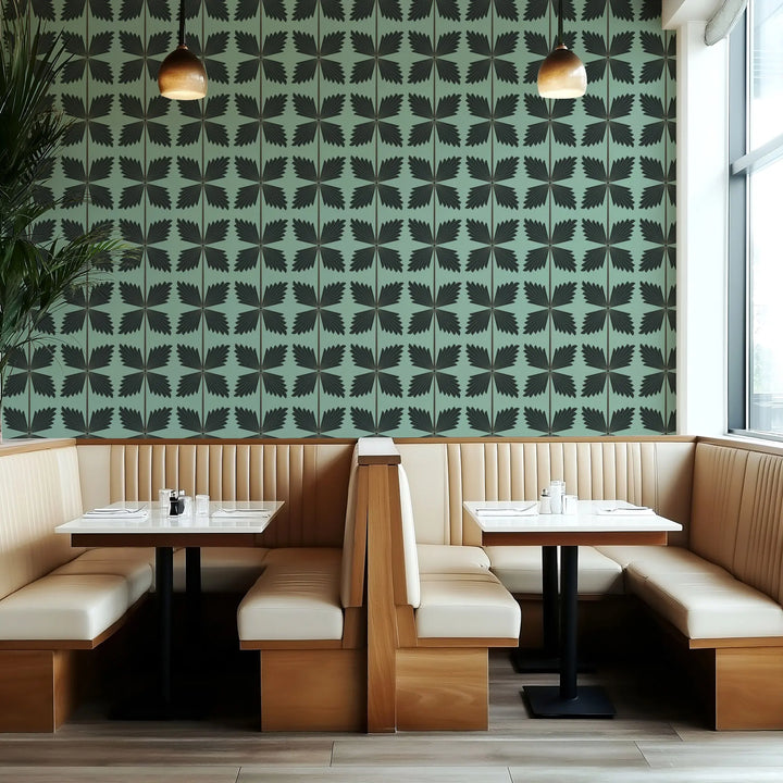 Palmetto - Black Teal Wallpaper