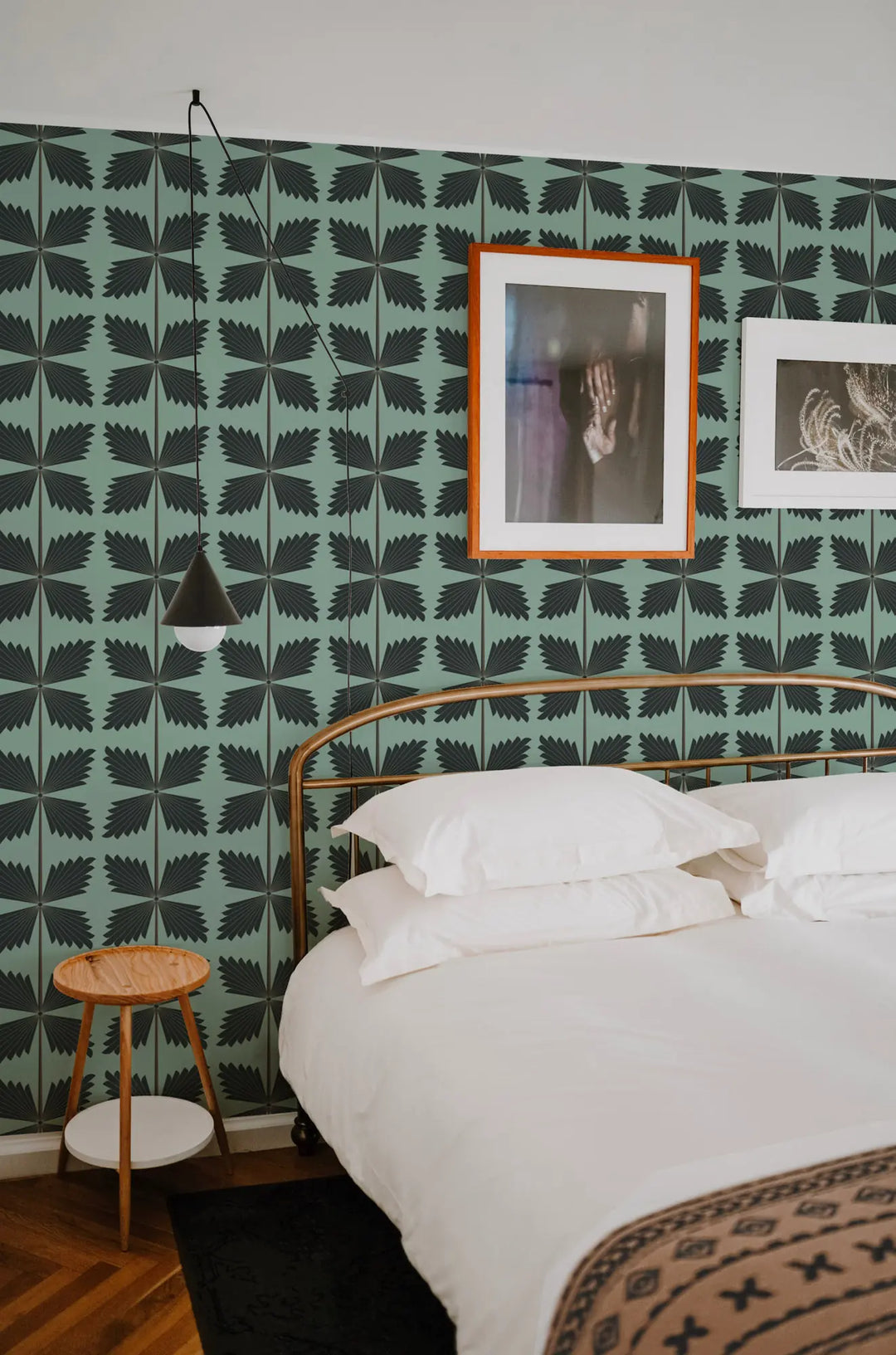 Palmetto - Black Teal Wallpaper