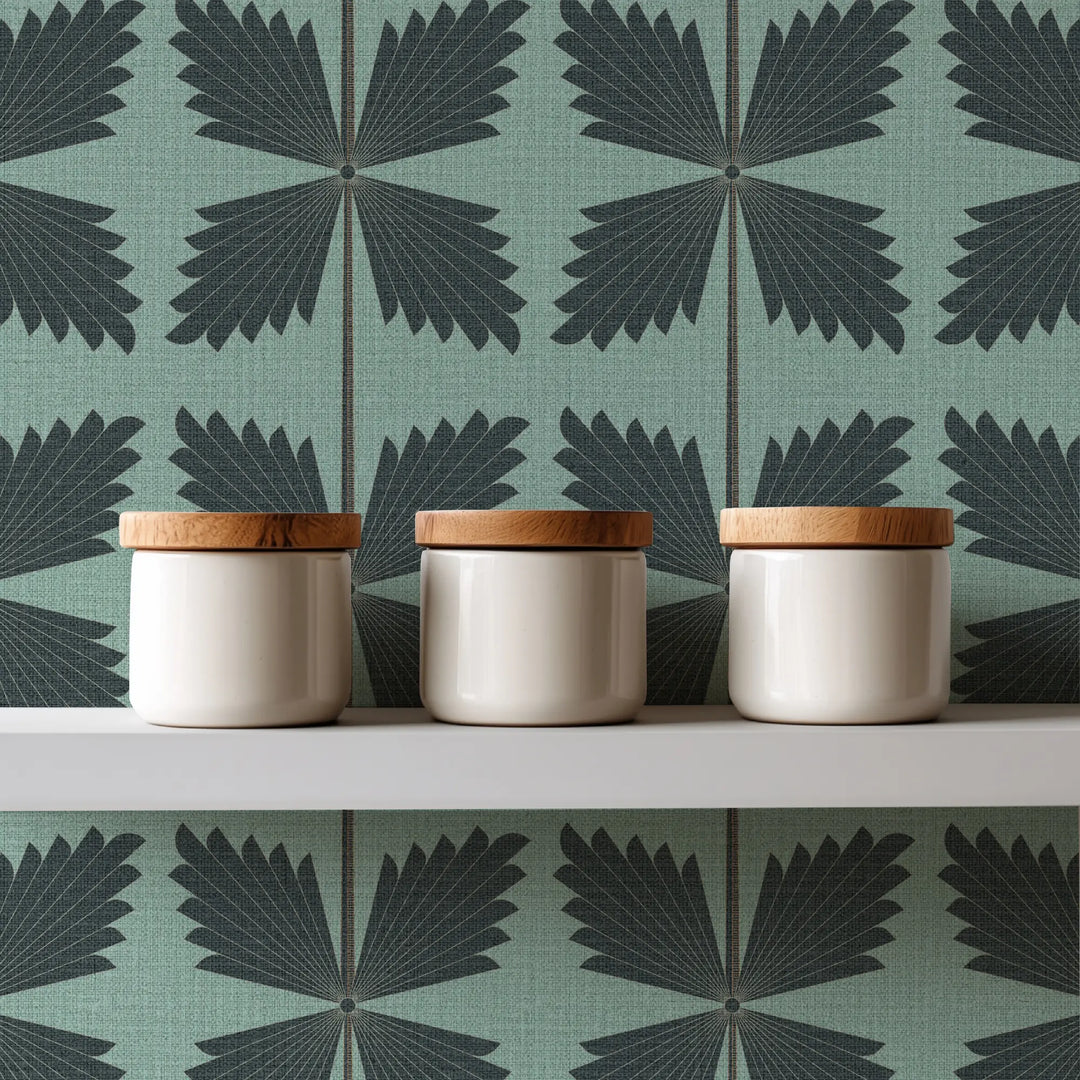 Palmetto Black Teal Grasscloth