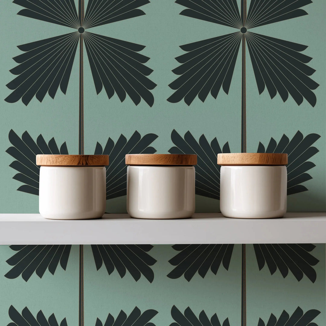 Palmetto - Black Teal Wallpaper