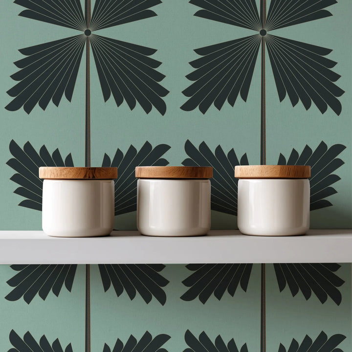 Palmetto - Black Teal Wallpaper