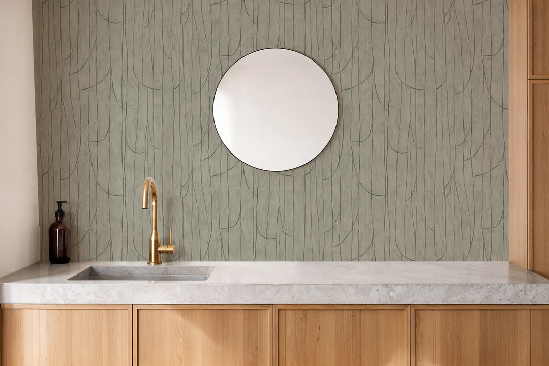 Lingering Lines - Green Taupe Wallpaper