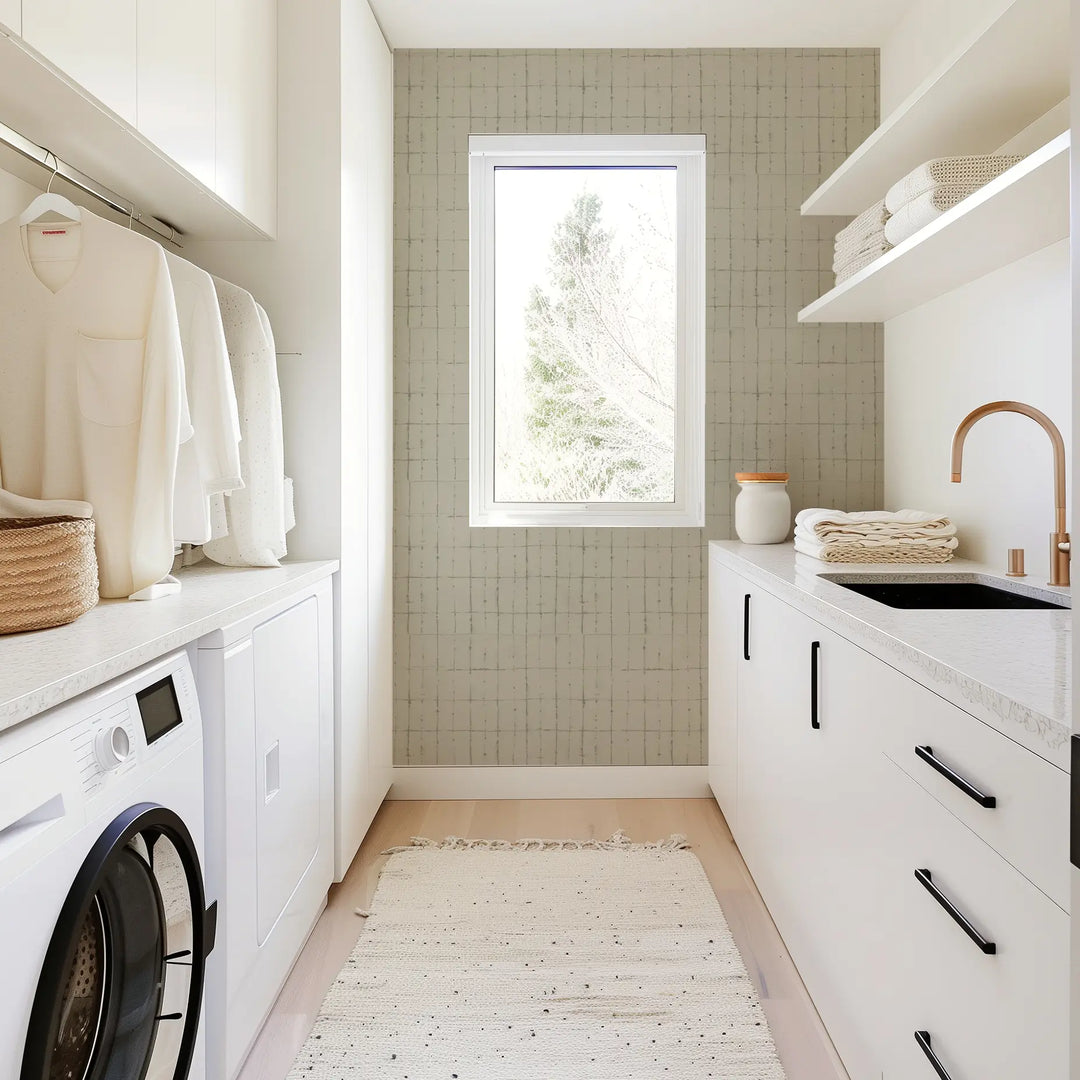 Wash Grid - Driftwood Wallpaper