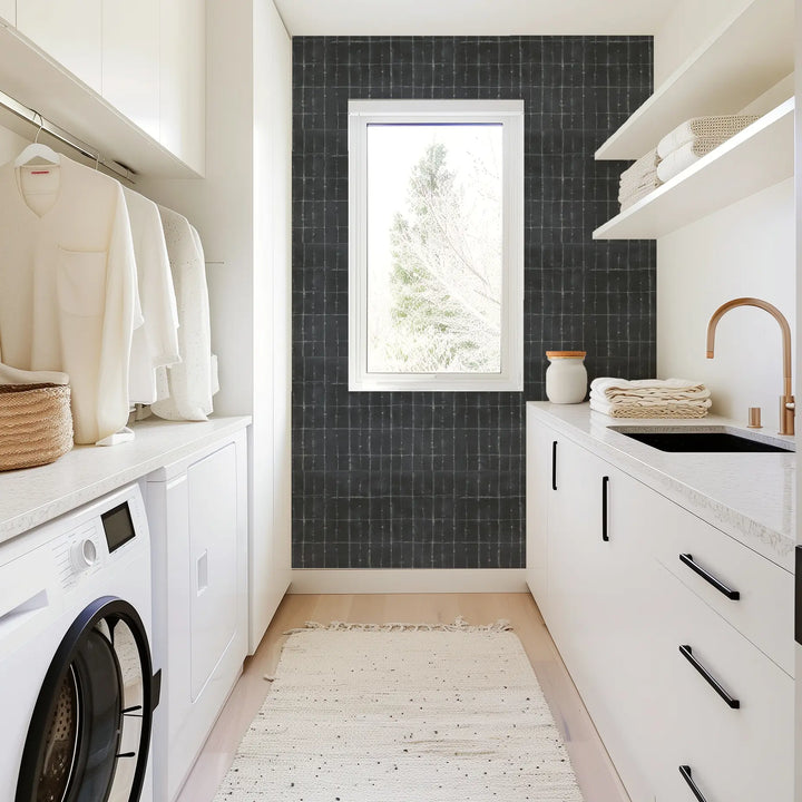 Wash Grid - Indigo Wallpaper