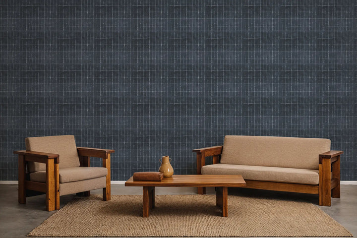 Wash Grid - Indigo Wallpaper