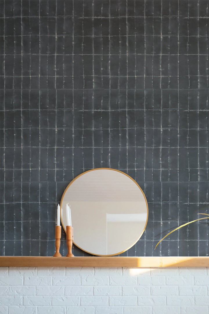 Wash Grid - Indigo Wallpaper