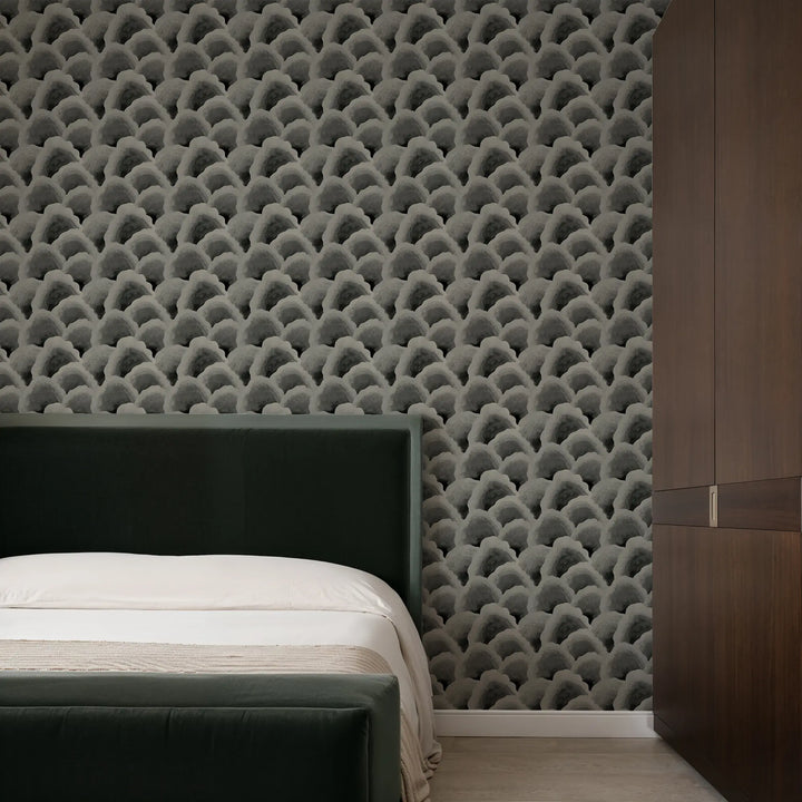 Wave Scales - Taupe Black Wallpaper