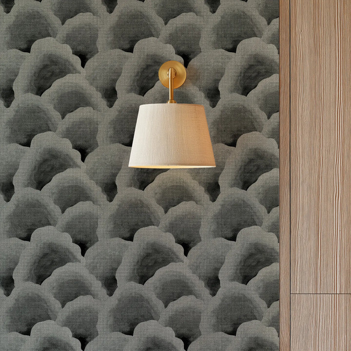 Wave Scales Taupe Black Grasscloth