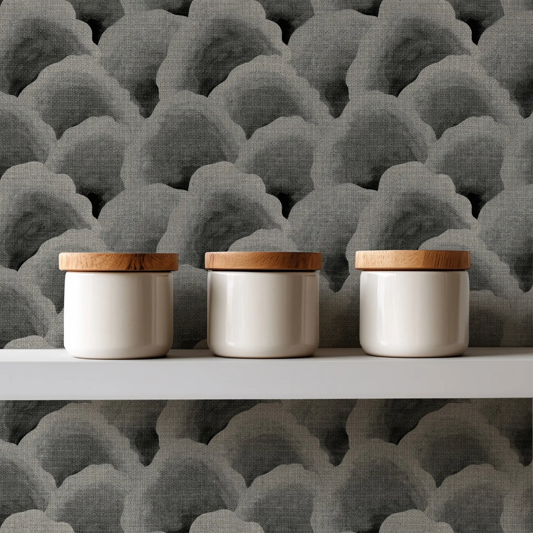Wave Scales Taupe Black Grasscloth