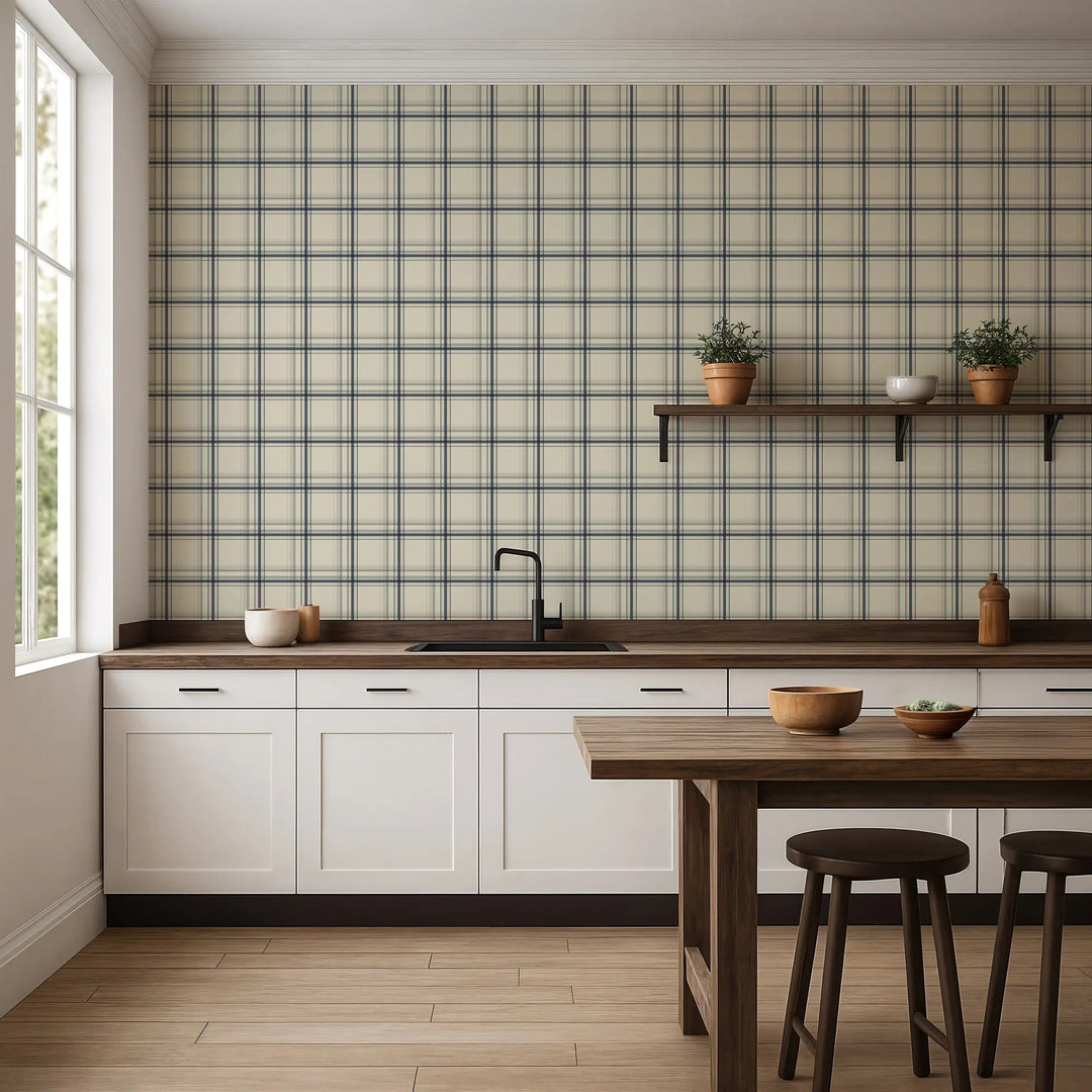 Ashcroft Tartan - Oxford Blue Wallpaper