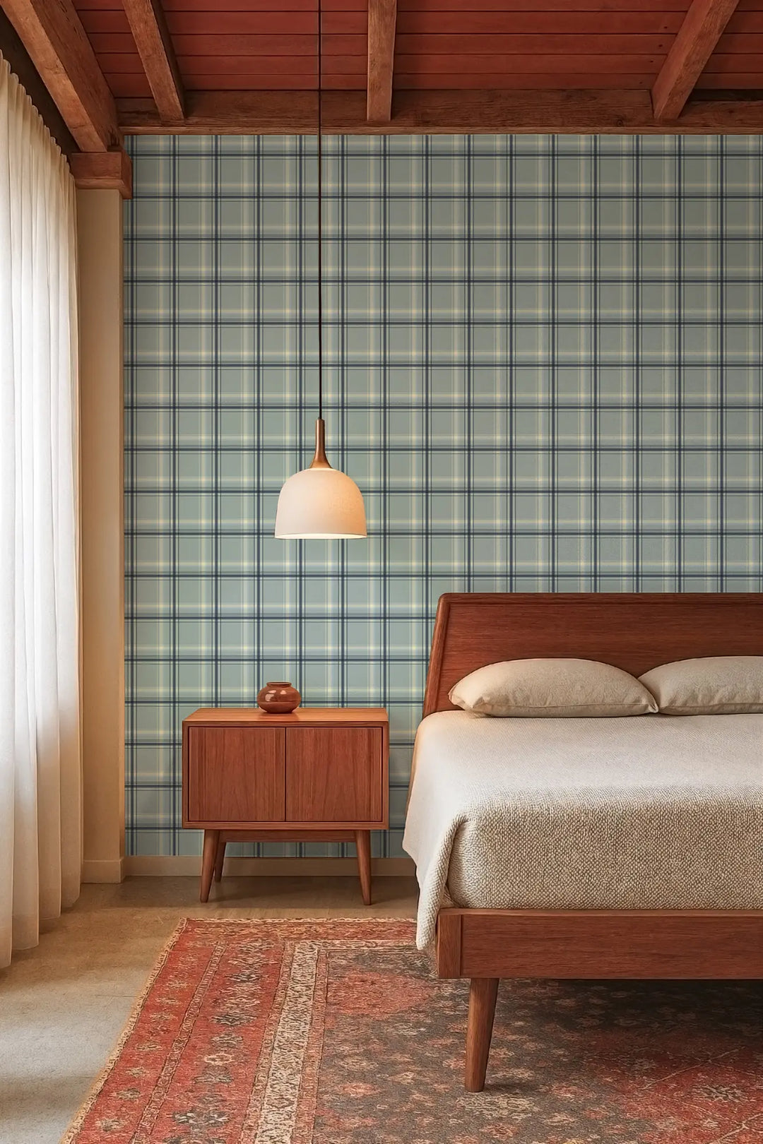 Ashcroft Tartan - Pale Mineral Blue Wallpaper