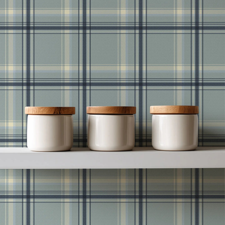Ashcroft Tartan - Pale Mineral Blue Wallpaper