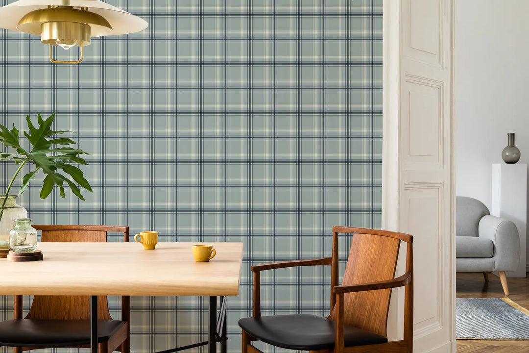 Ashcroft Tartan - Pale Mineral Blue Wallpaper