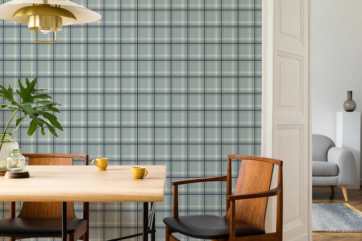 Ashcroft Tartan - Pale Mineral Blue Wallpaper
