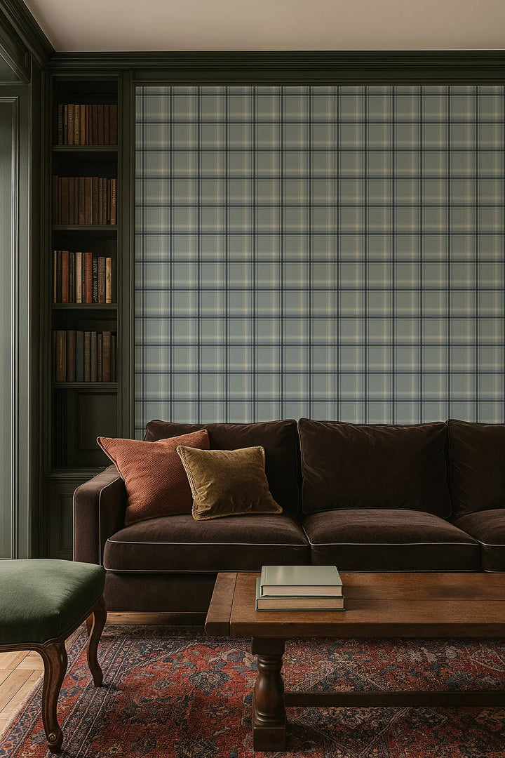 Ashcroft Tartan - Pale Mineral Blue Wallpaper