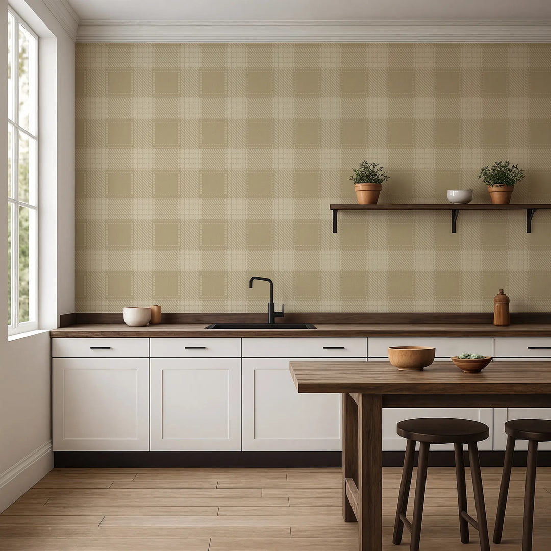 Campers Plaid - Dune Wallpaper