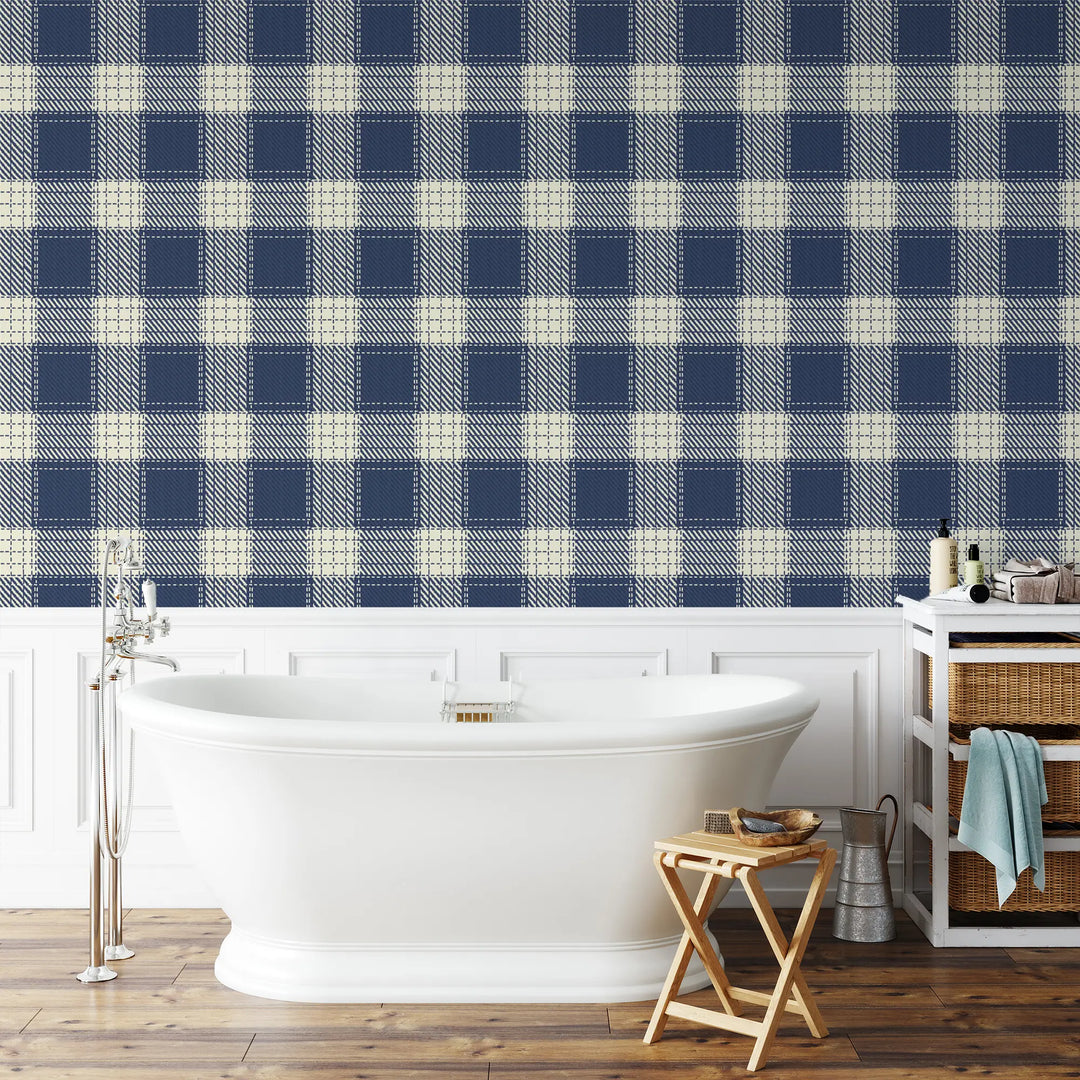Campers Plaid - Navy Wallpaper