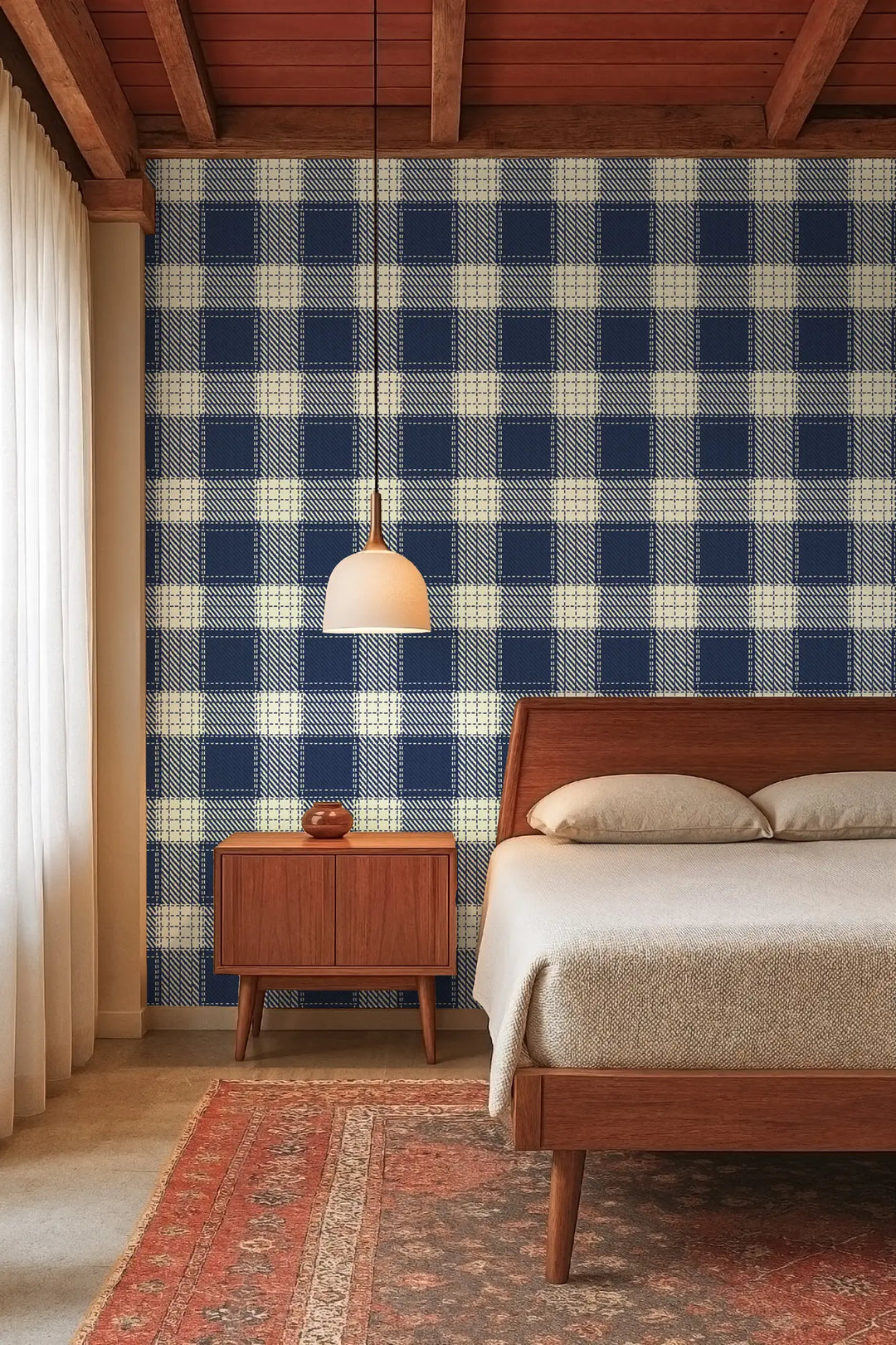 Campers Plaid - Navy Wallpaper