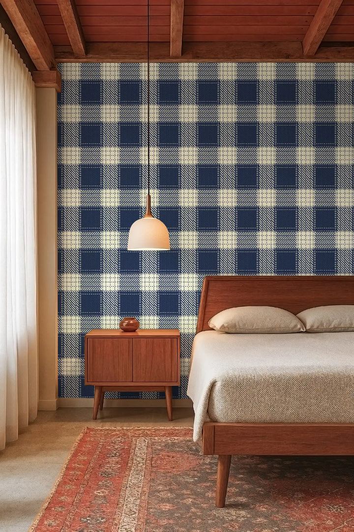 Campers Plaid - Navy Wallpaper
