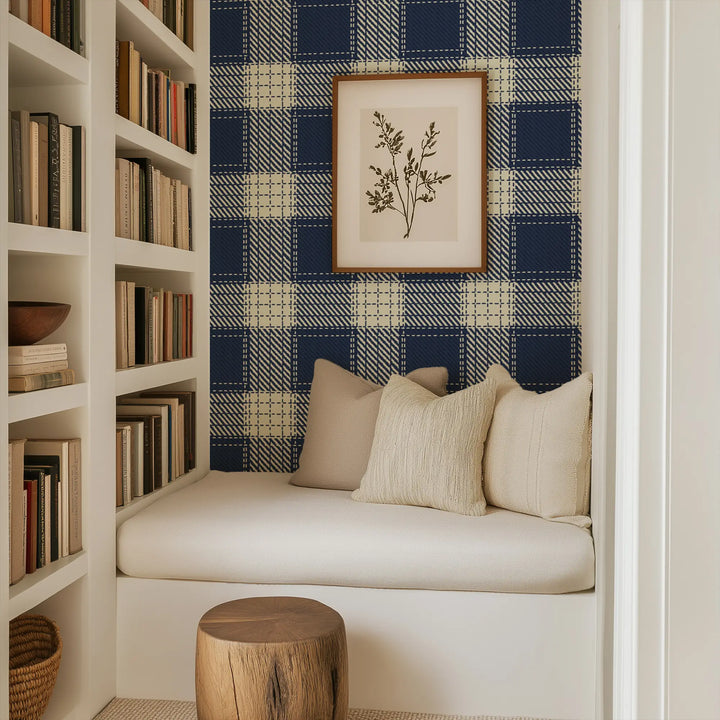 Campers Plaid - Navy Wallpaper