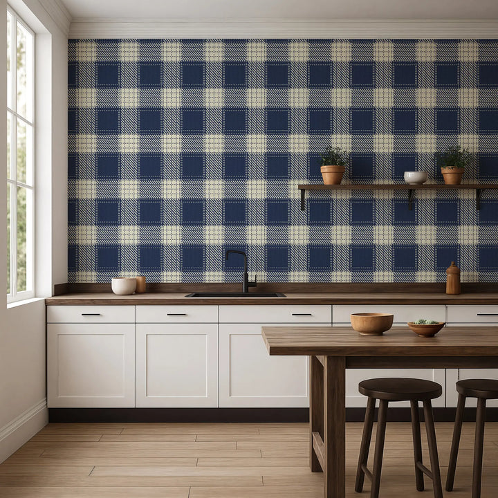 Campers Plaid - Navy Wallpaper