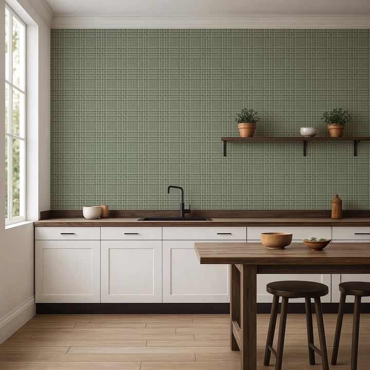 Houndstooth Glen - Sage Wallpaper