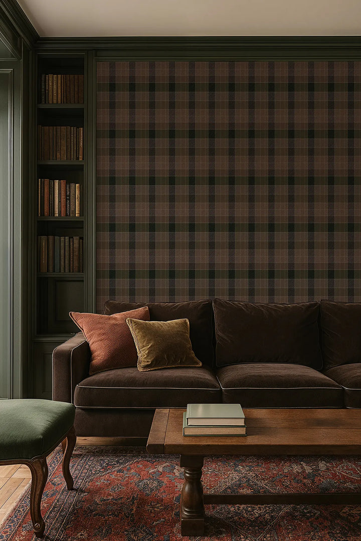 London Check - Earthy Umber Wallpaper