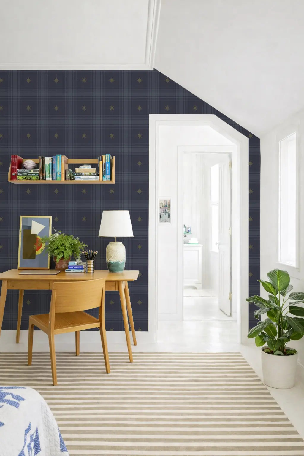 Mariners Grid - Navy Wallpaper