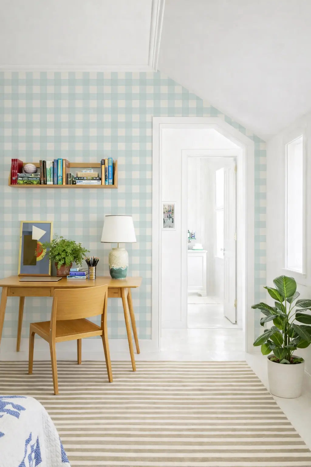 Washed Gingham - Bluebird Wallpaper
