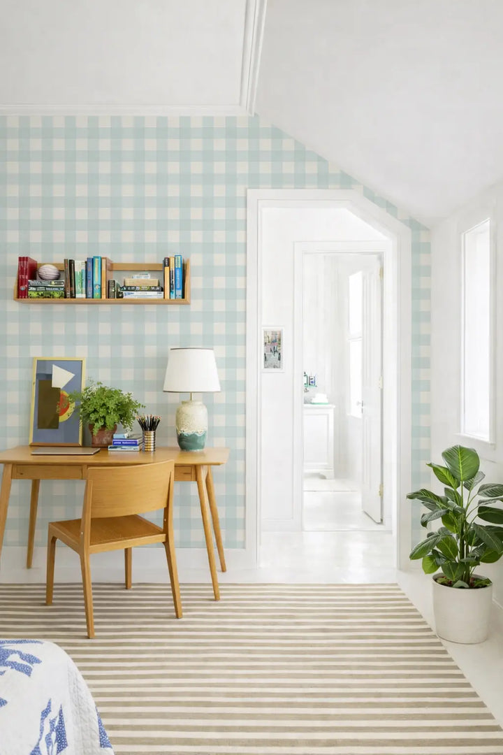 Washed Gingham - Bluebird Wallpaper