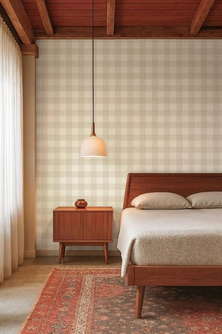 Washed Gingham - Champagne Wallpaper