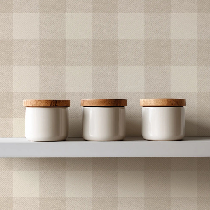 Washed Gingham - Champagne Wallpaper