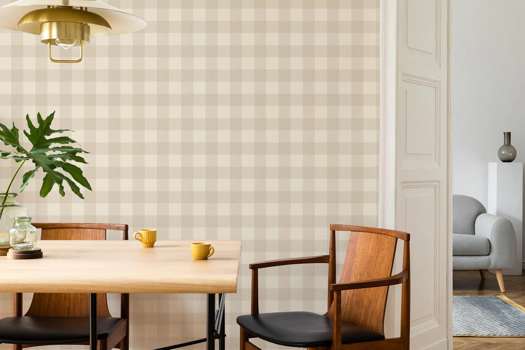 Washed Gingham - Champagne Wallpaper
