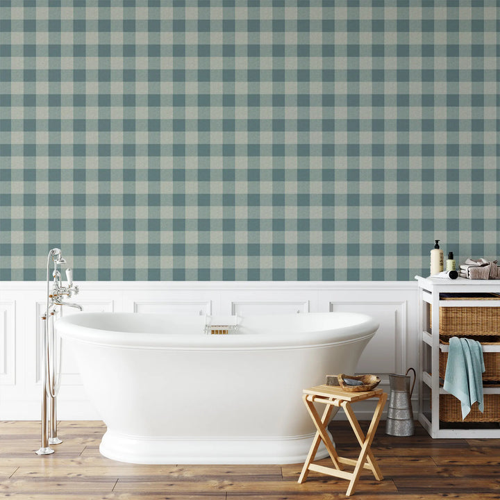 Washed Gingham - Juniper Wallpaper