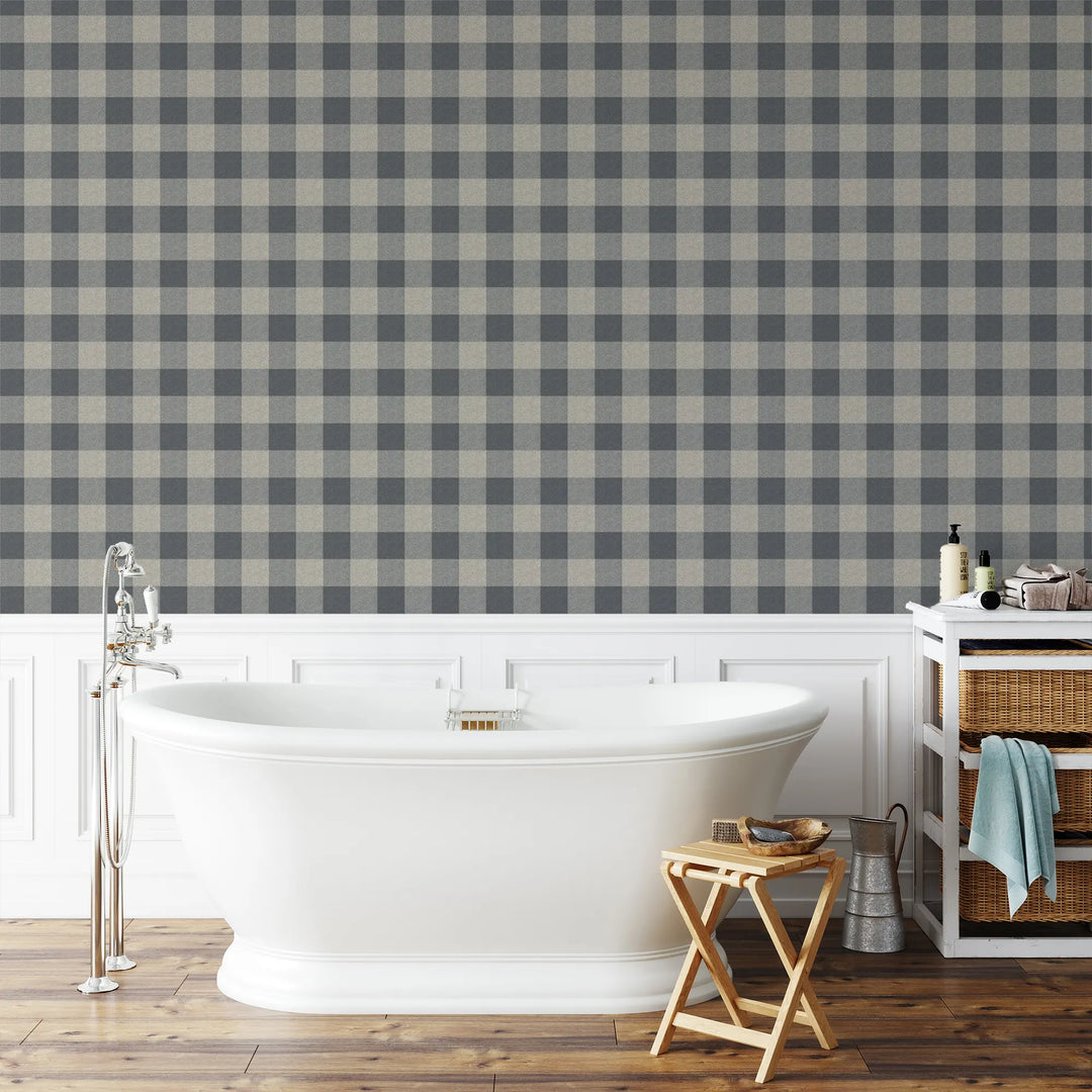 Washed Gingham - Midnight Wallpaper