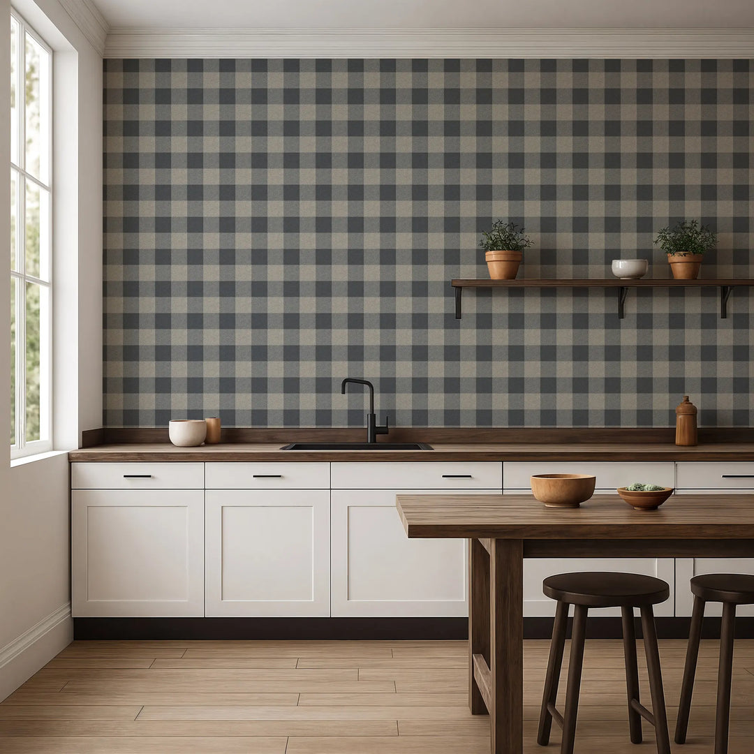 Washed Gingham - Midnight Wallpaper