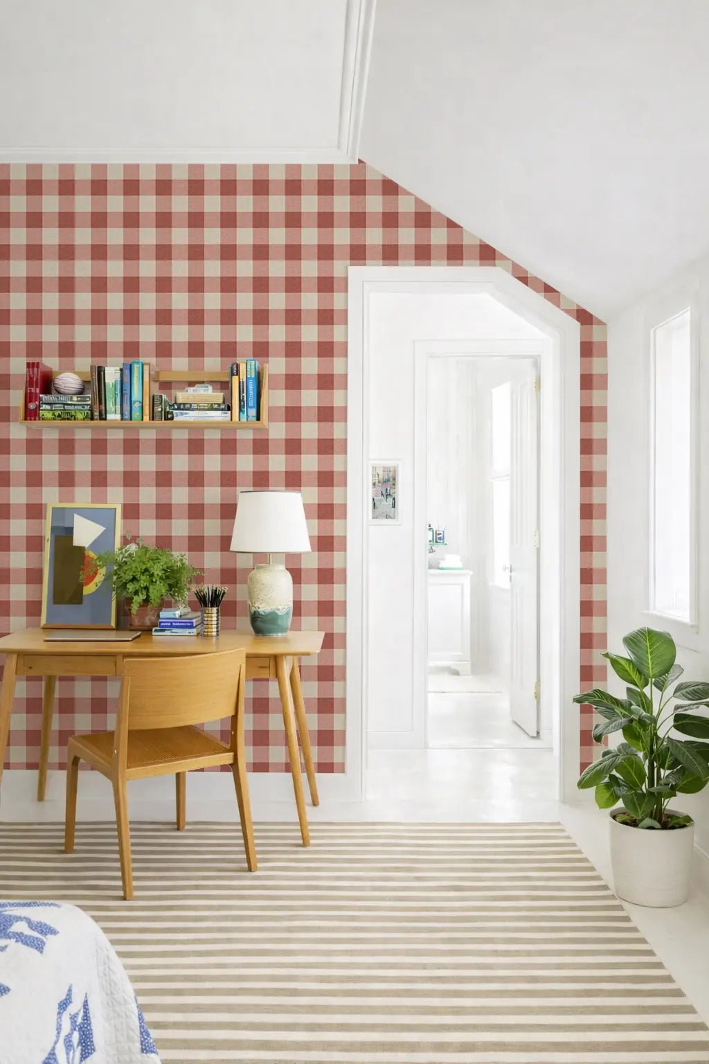 Washed Gingham - Red Clay Wallpaper