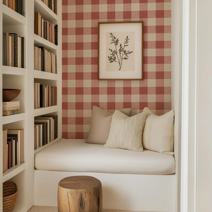 Washed Gingham - Red Clay Wallpaper