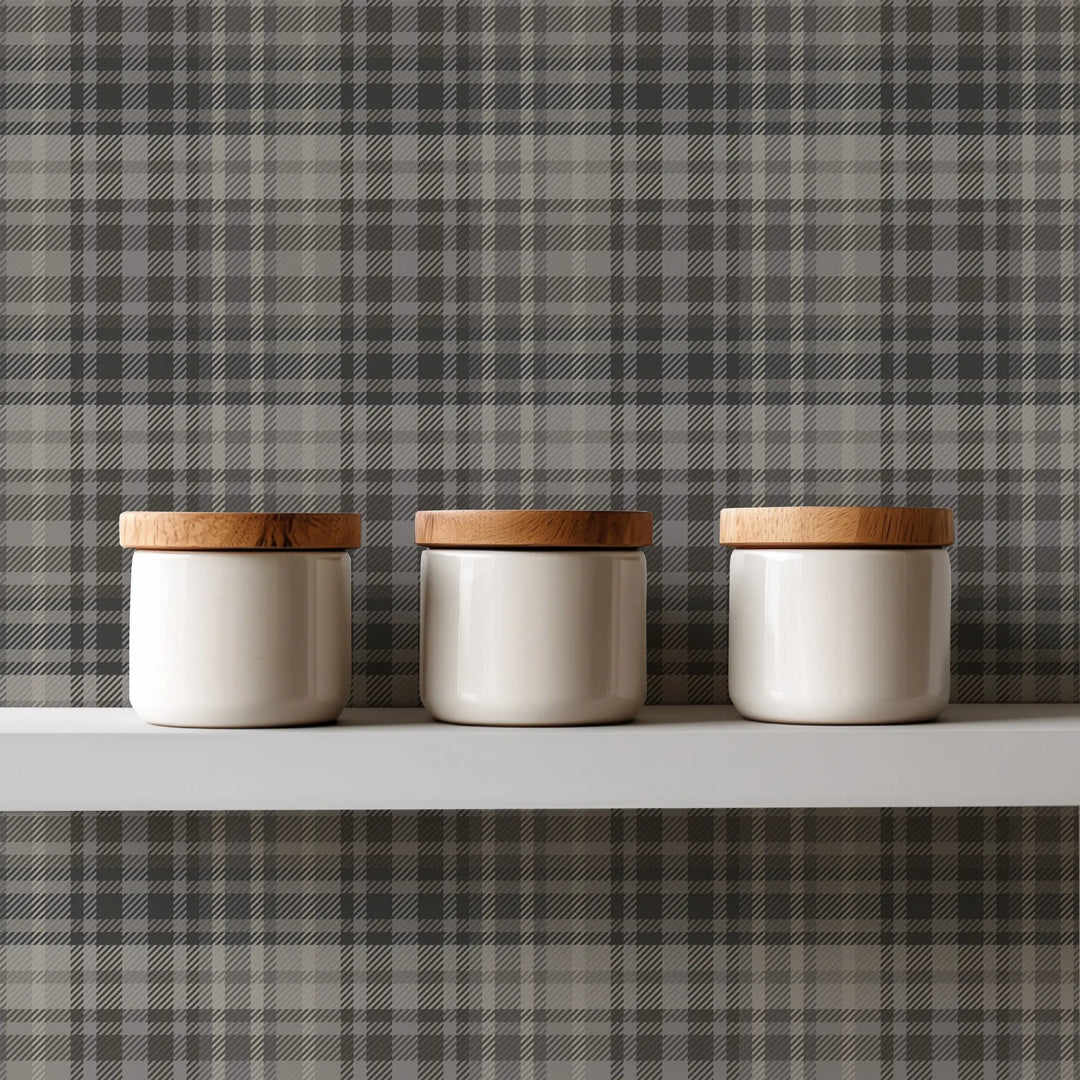 Sawyer Check - Stone Gray Wallpaper