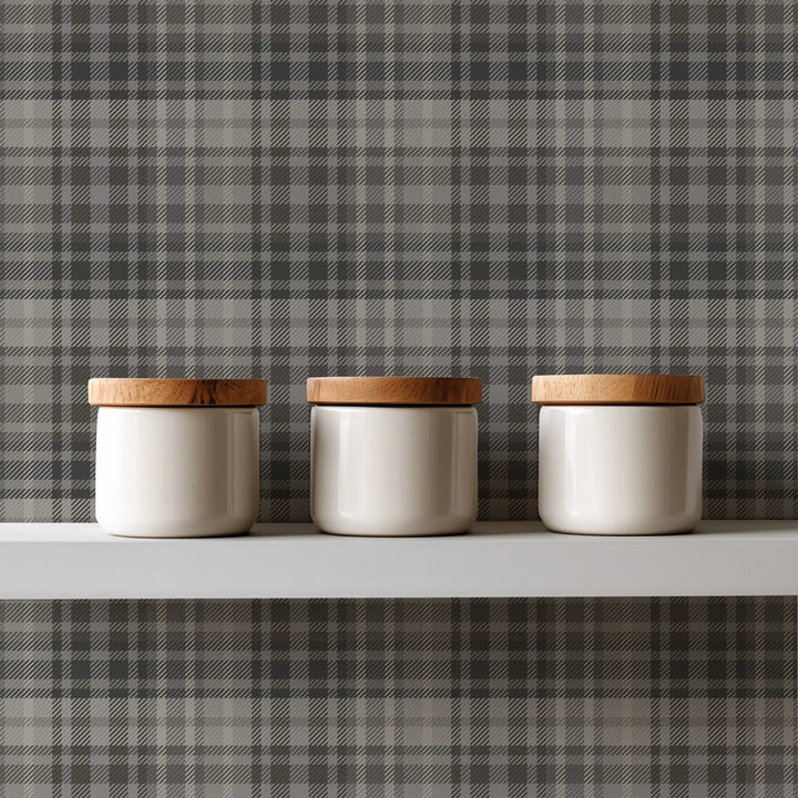 Sawyer Check - Stone Gray Wallpaper