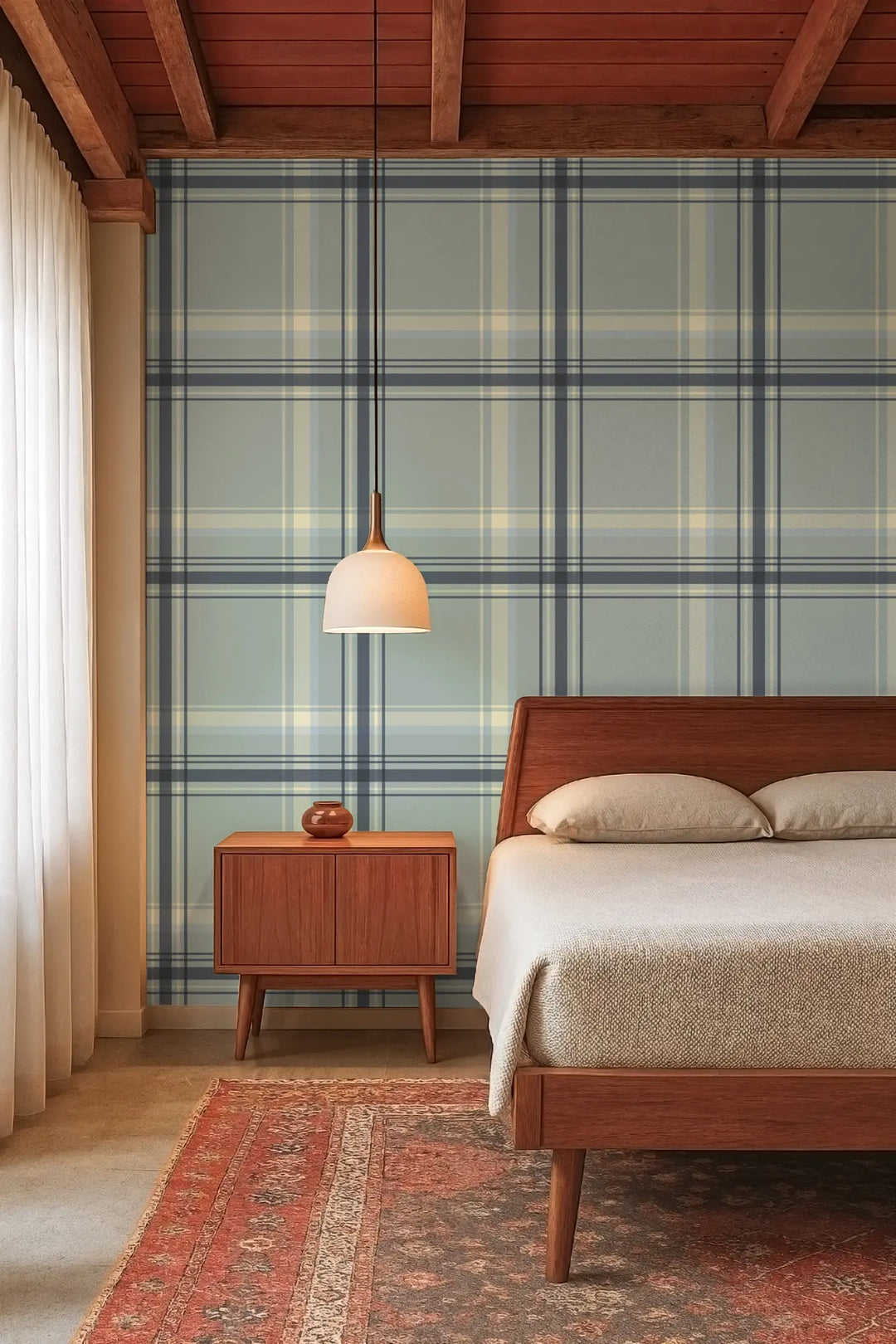 Ashcroft Tartan Large - Pale Mineral Blue Wallpaper