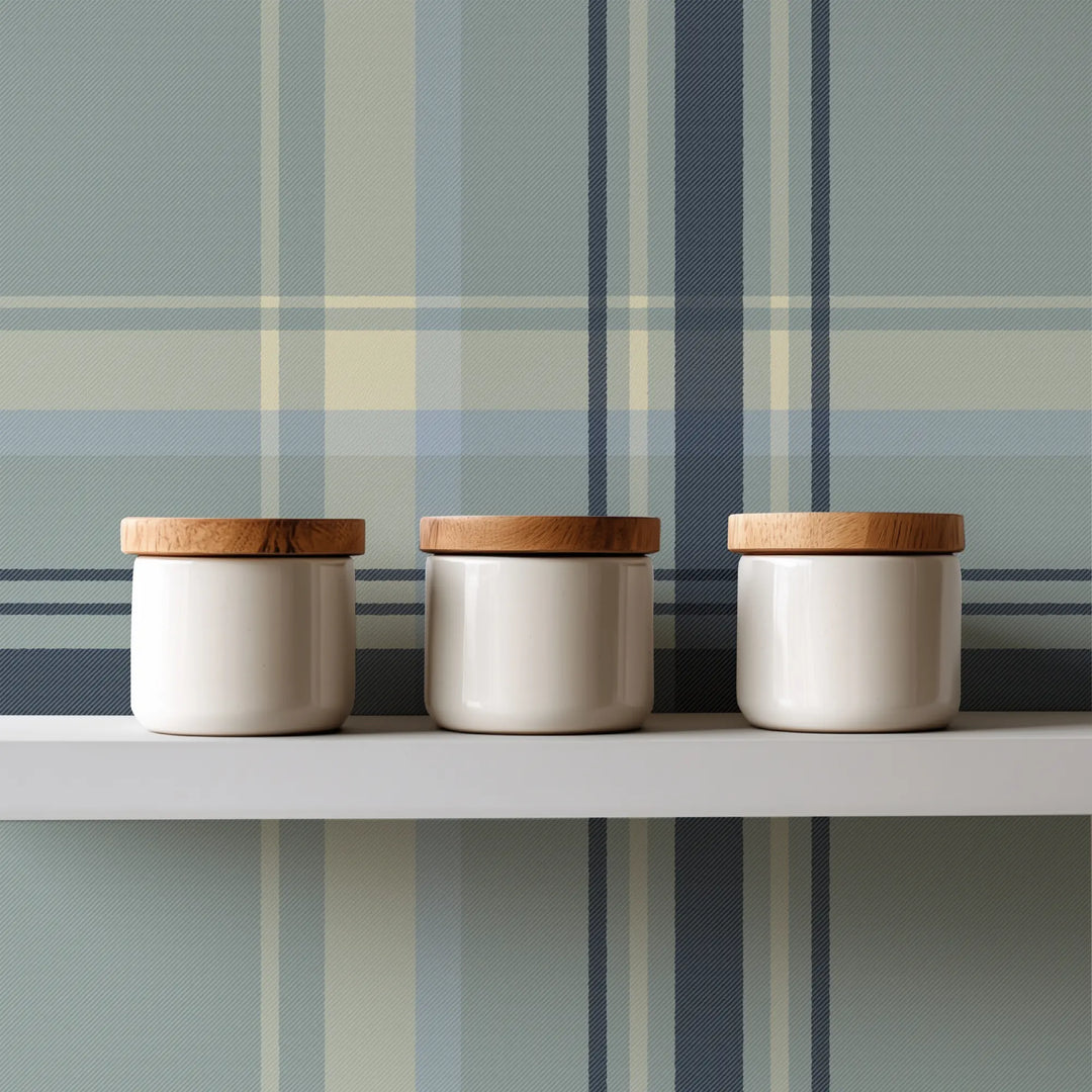 Ashcroft Tartan Large - Pale Mineral Blue Wallpaper