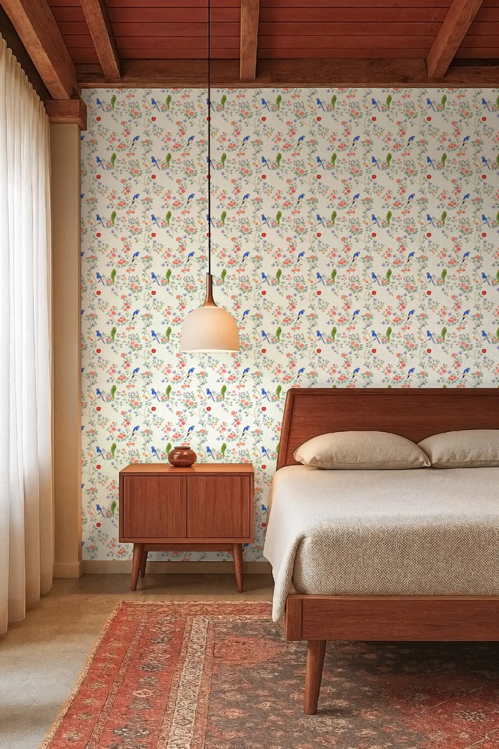 Blossom Perch - Antique Blue Wallpaper