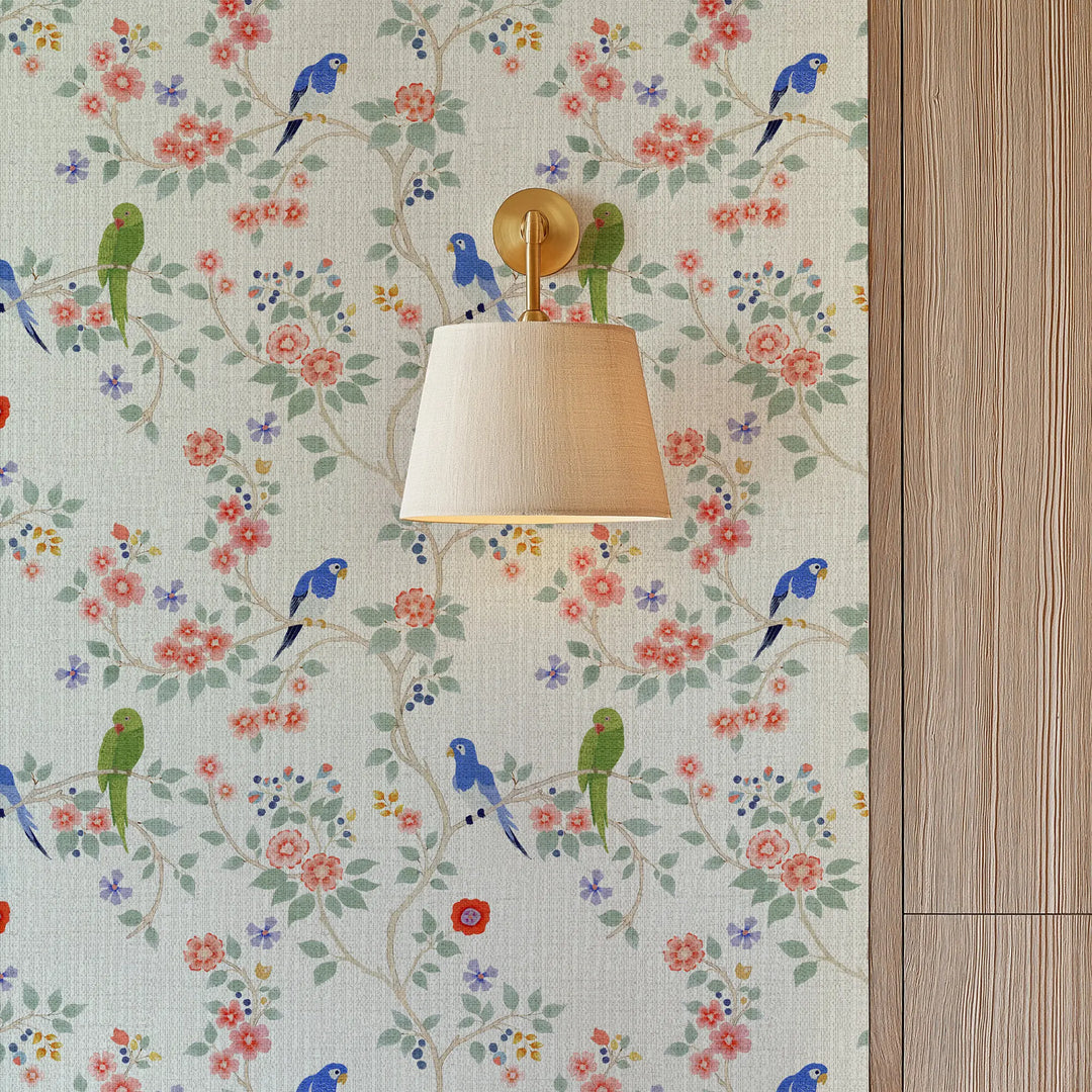 Blossom Perch Antique Blue Grasscloth