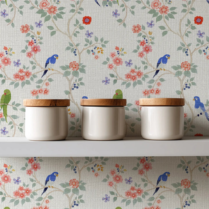 Blossom Perch Antique Blue Grasscloth