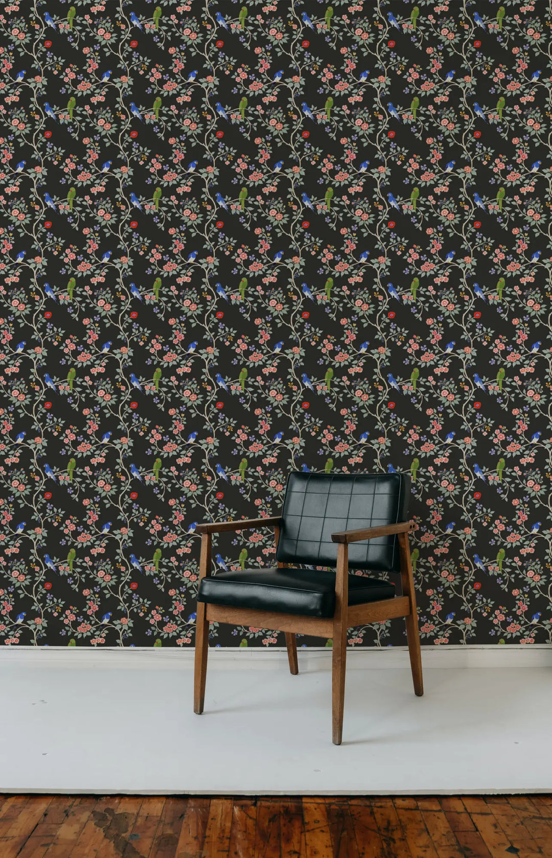 Blossom Perch - Black Lacquer Wallpaper