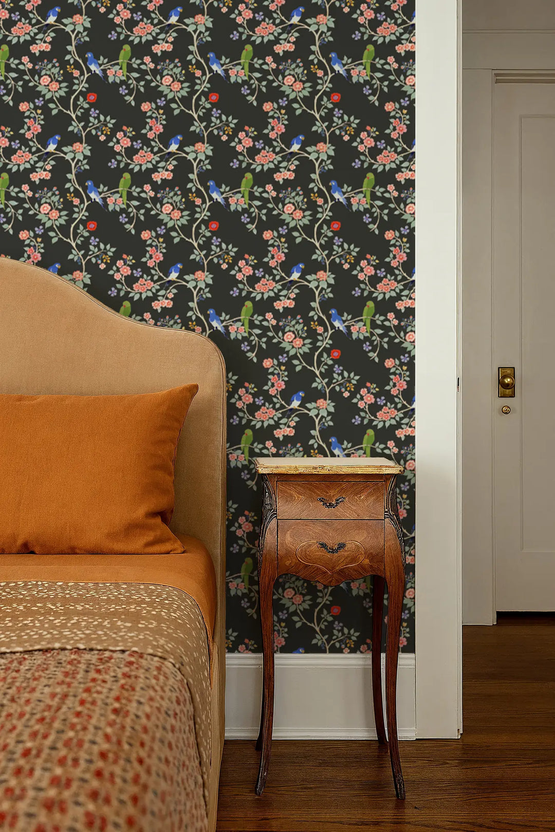 Blossom Perch - Black Lacquer Wallpaper